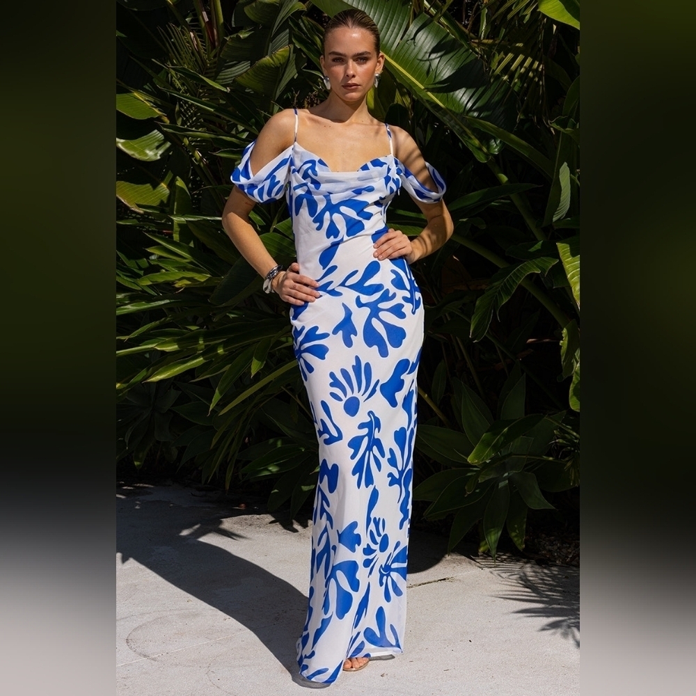 Creation Concept Maxi Dress - White/Blue Botanica